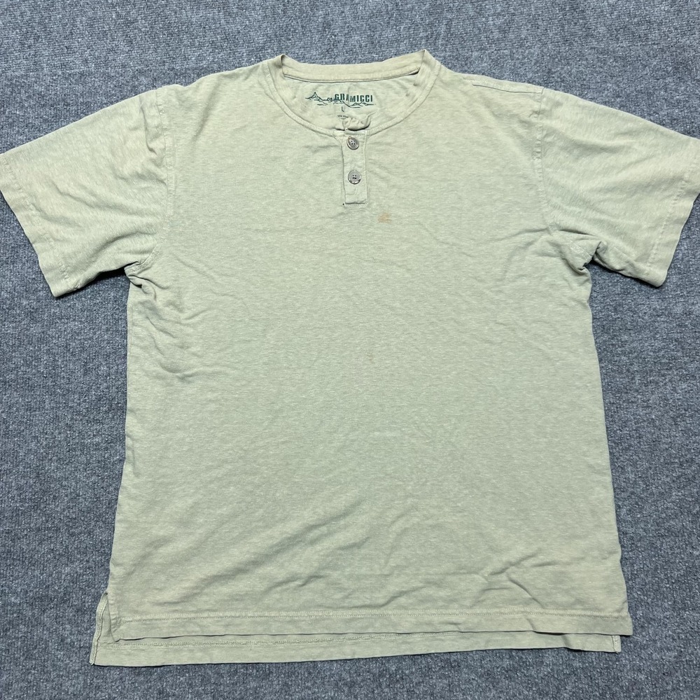 Gramicci Henley Shirt Mens Large Green Hemp Organic Cotton Tagless Tee *Flaws